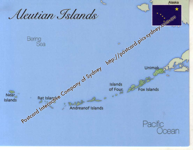 Map of Aleutian Islands (Alaska USA) [mapA04] 1.00 Postcard